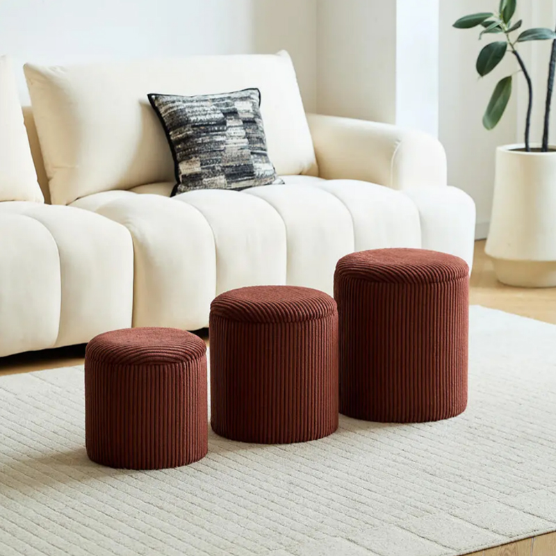 3-Piece Corduroy Storage Ottoman Set (2)