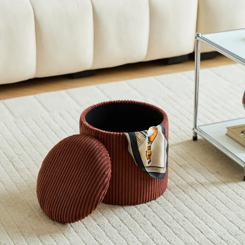3-Piece Corduroy Storage Ottoman Set (3)