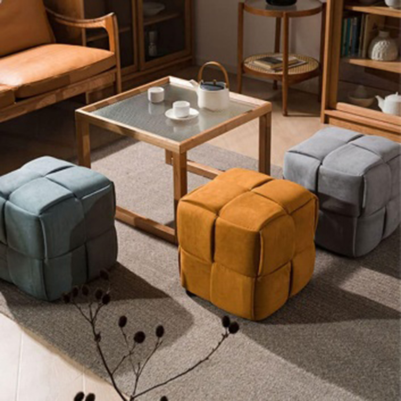 Corduroy Woven Cube PoufOttoman (3)